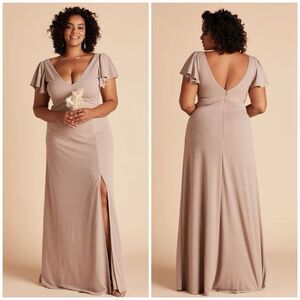 NEW Birdy Grey Hannah Taupe Crepe Bridesmaid Maxi Dress in Size XL with Slit